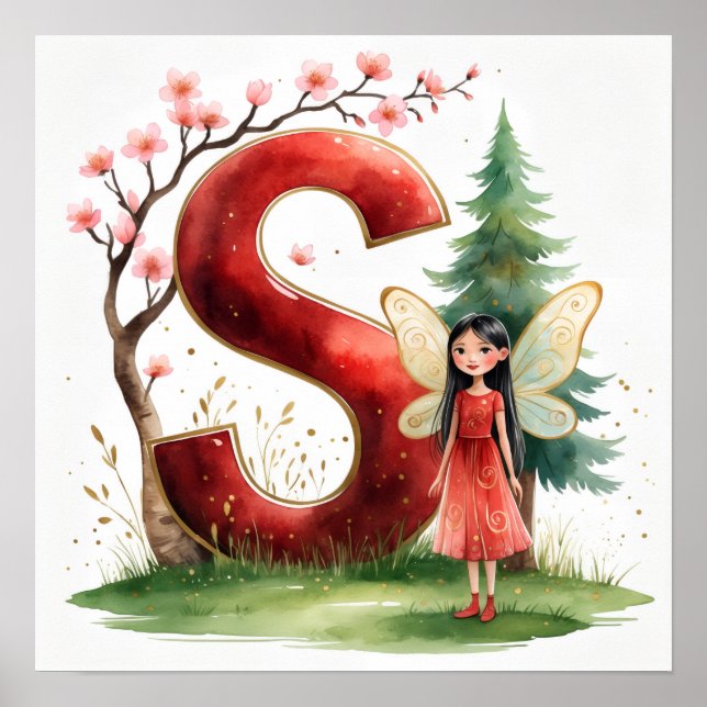 Letter S Seasonal Fairy Poster Cherry Blossom Art (Framsidan)