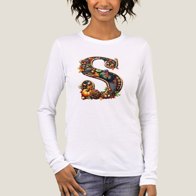 Letter S Thanksgiving turkey style gift  T Shirt (Framsida)