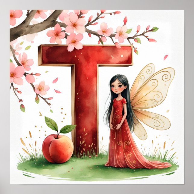 Letter T Peach Fairy Poster Chinese Alphabet Art (Framsidan)