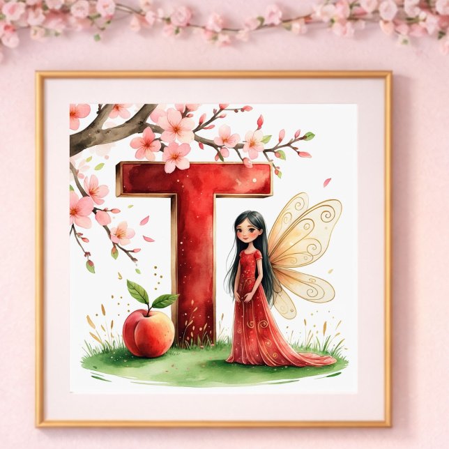 Letter T Peach Fairy Poster Chinese Alphabet Art (Skapare uppladdad)