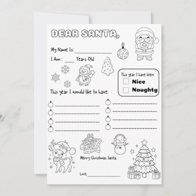 Letter to Santa Coloring Page Inbjudningar (Framsida)