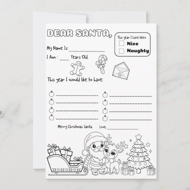 Letter to Santa Coloring Page Inbjudningar (Framsida)