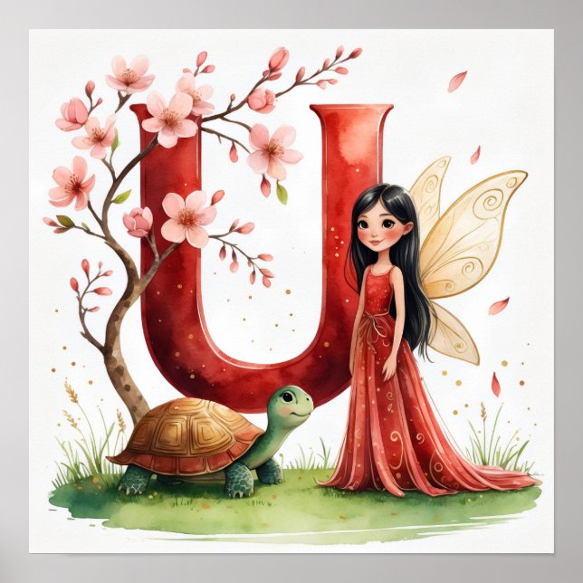 Letter U Turtle Fairy Poster - Alphabet Art (Framsidan)