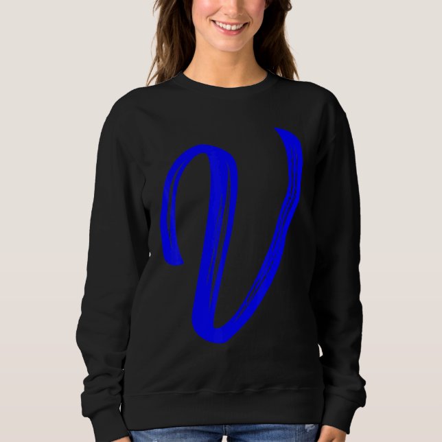 Letter V Alphabet Large Blue Graphic Initial T Shirt (Framsida)