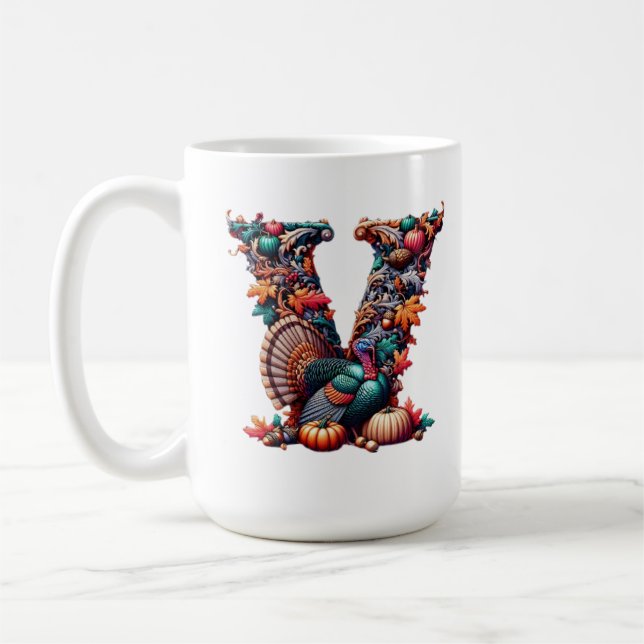 Letter V Thanksgiving turkey style gift  Kaffemugg (Vänster)