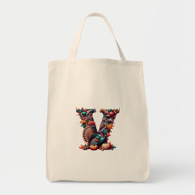 Letter V Thanksgiving turkey style gift  Tygkasse (Framsidan)