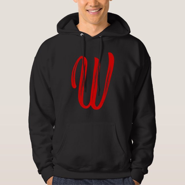 Letter W Alphabet Large Red Graphic Initial Hoodie (Framsida)