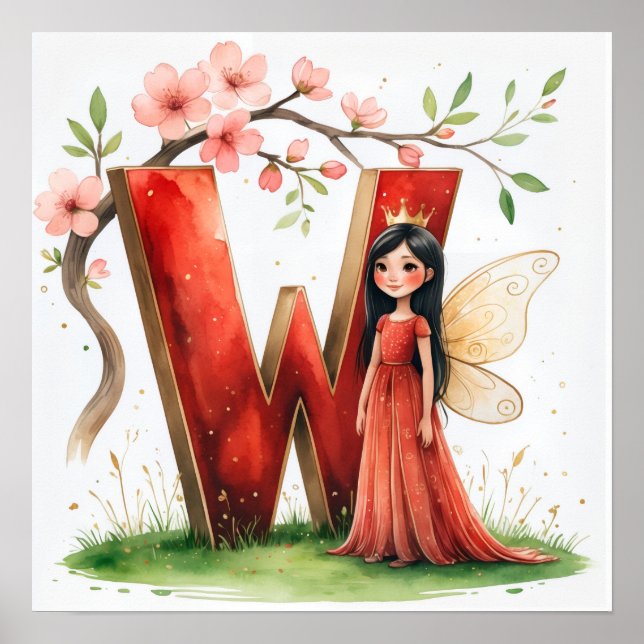 Letter W Crown Princess Fairy Poster Alphabet Art (Framsidan)