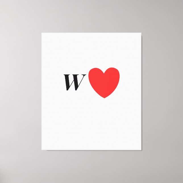 Letter W Heart - Valentine Initial Love Design Canvastryck (Framsida)