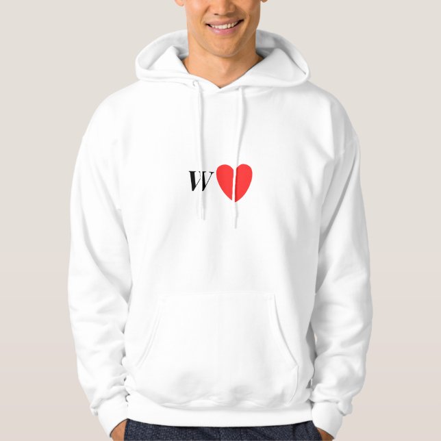 Letter W Heart - Valentine Initial Love Design Hoodie (Framsida)