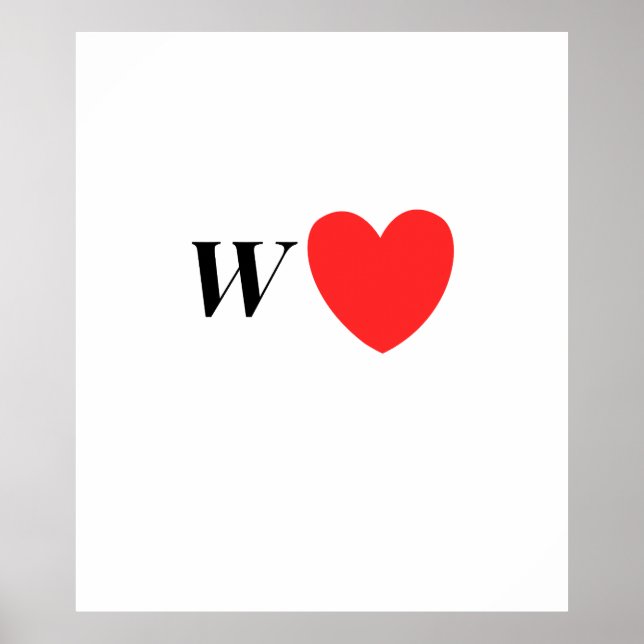 Letter W Heart - Valentine Initial Love Design Poster (Framsidan)
