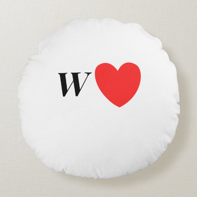 Letter W Heart - Valentine Initial Love Design Rund Kudde (Framsidan)