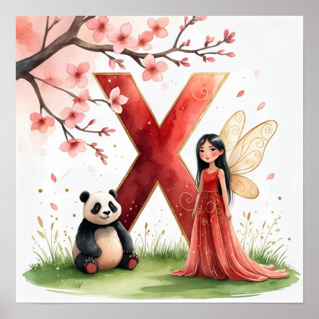 Letter X Panda Fairy Poster - Chinese Alphabet Art (Framsidan)