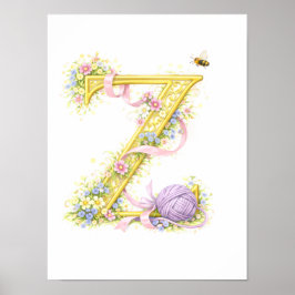 Letter Z Gold Spring Nature Monogram Purple Kids  Poster