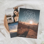 Lettera foton för hörn spara datumet<br><div class="desc">Ursprunglig handstil med accenttecken över utfallsfoto för fullt. Alternativ för ytterligare två foton på baksidan eller anpassa och redigera efter behov.</div>