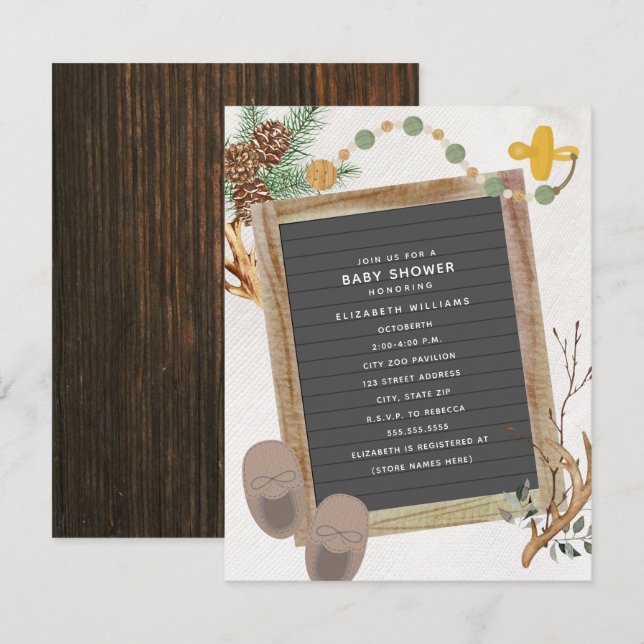 Letterboard Antler Woodland Boy Shower Inbjudningar (Fram/baksida)