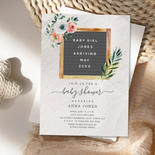 Letterboard Boho Blommigt Girl Baby Shower bjudan Inbjudningar
