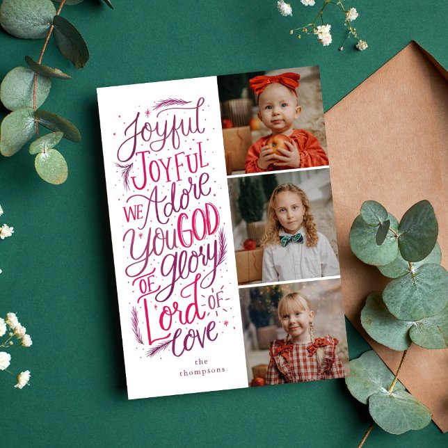 Lettered Berry Helgdag Photo Card Rosa Lila Julkort (Skapare uppladdad)