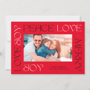 LETTERED RED BLACK MERRY JOY Peace KÄRLEK PHOTO Julkort