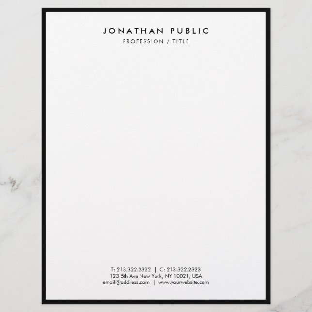 Letterhead Black And White Modern Elegant Simple Brevhuvud (Framsida)