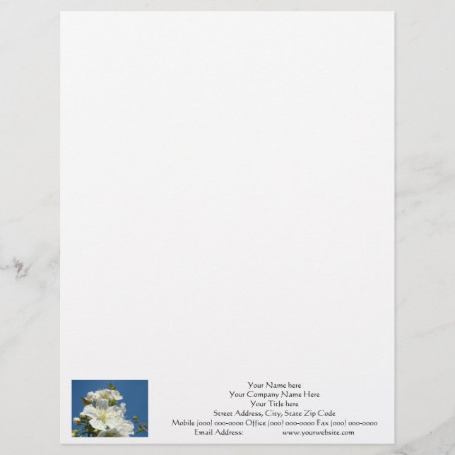 Letterhead Cherry Blommar Blå himmel anpassningsba Brevhuvud (Framsida)