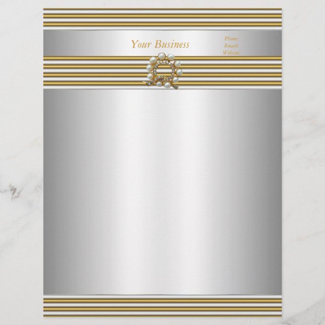 Letterhead Elegant Guld Silver White Pearl Brevhuvud (Framsida)