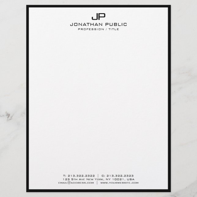 Letterhead Professional Modern Black White Simple Brevhuvud (Framsida)