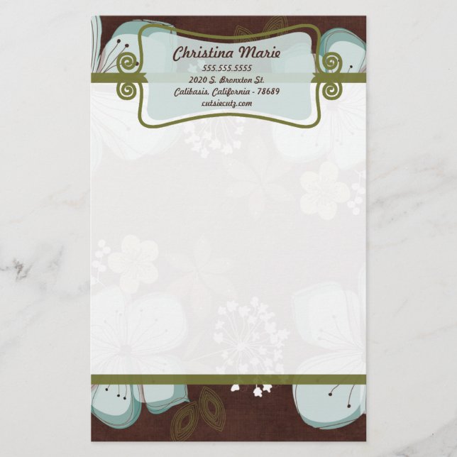 Letterhead Stationery Hawaiian Blue Flower Brevpapper (Framsida)