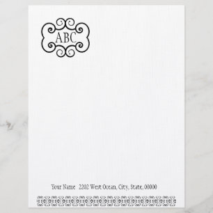 Letterhead Stationery Linen Papper/ White Monogram Brevhuvud