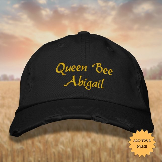 Lettering Queen Bee [Namn] i Gult Broderad Keps (Skapare uppladdad)