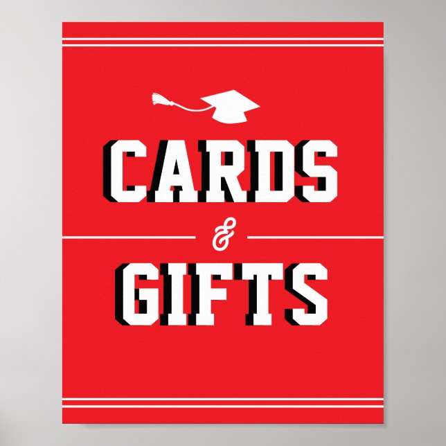 Letterman-examens kort och presenter i rött  poster (Framsidan)