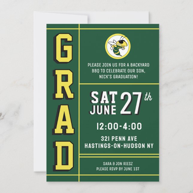 LETTERMAN GRAD YELLOW Announcement & Invitation Inbjudningar (Baksida)