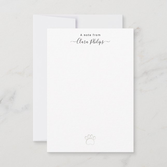 Letterpress paw print note card with name tack kort (Framsida)