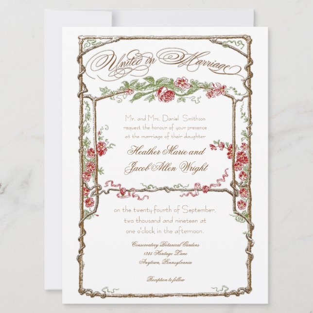 Letterpress Stil Vintage Faux Bois Trellis - Red Inbjudningar (Framsida)