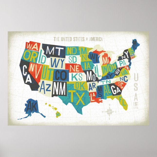 Letterpress USA Karta Poster (Framsidan)