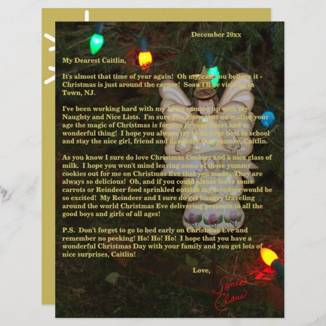 Letters from Santa Gold Angel Lights Name  (Fram/baksida)