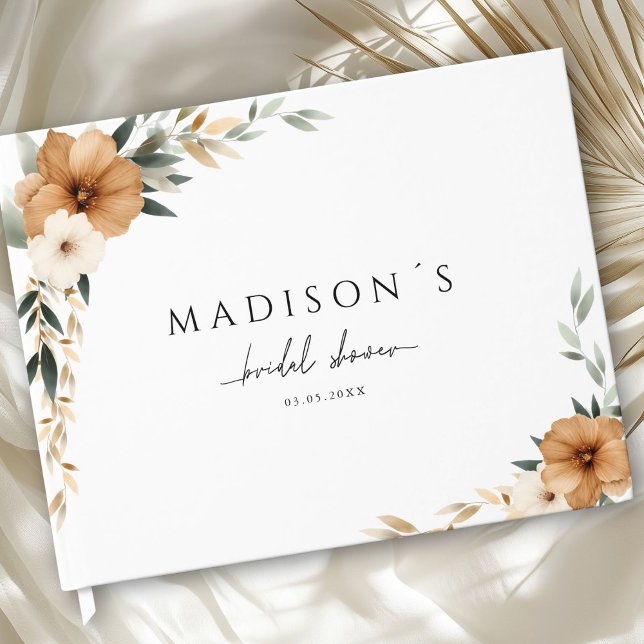 Letters to the Bride - Boho Bridal Shower Gästböcker (Letters to the Bride! Custom Elegant Modern Copper & Earthy Botanical Bridal Shower Guest Book.)