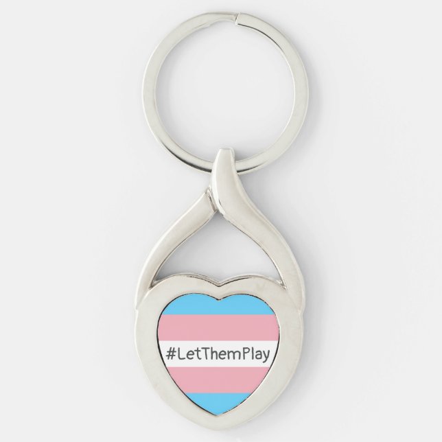 #LetThemPlay Transgender Idrottares Trans-Flagga Twisted Heart Silverfärgad Nyckelring (Framsidan)