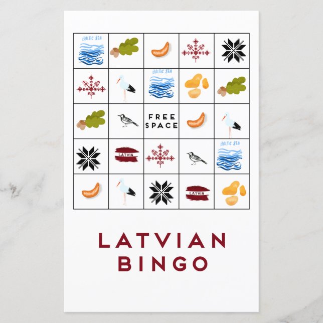 Lettisk Bingo Kort Version 5 (Framsida)