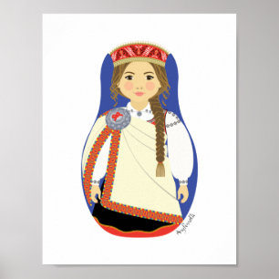 Lettisk brunett Matryoshka-affisch Poster