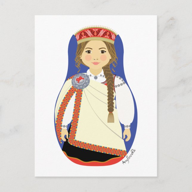 Lettisk brunett Matryoshka vykort (Framsida)