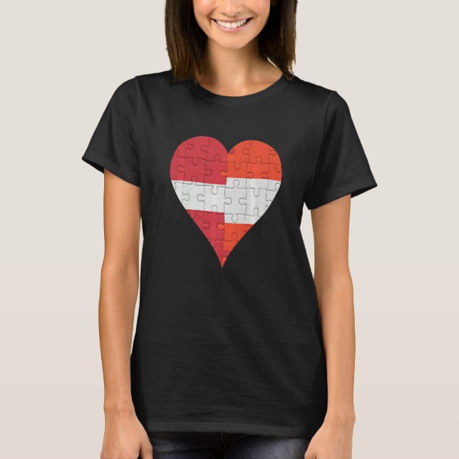 Lettisk österrikisk Flagga Heart T Shirt (Framsida)