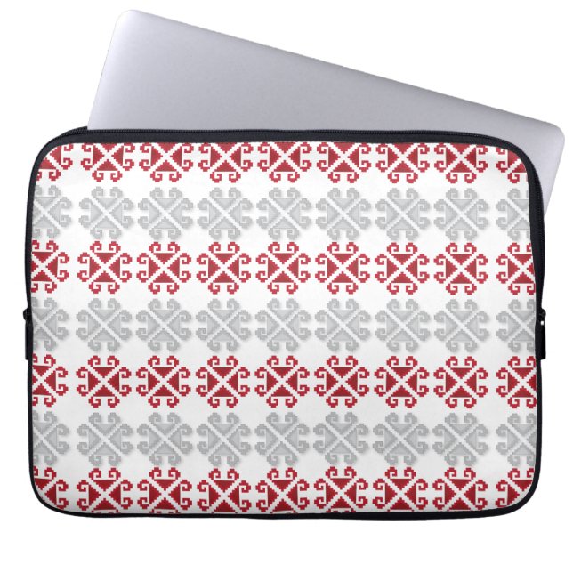 Lettisk röd och grått geometrisk Måne kor Laptop Sleeve (Framsidan)