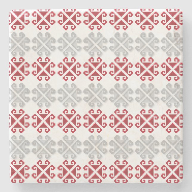 Lettisk röd och grått geometrisk Måne kor Underlägg Sten (Framsidan)