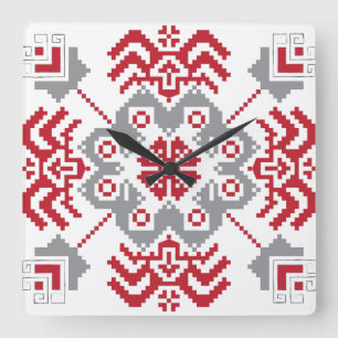 Lettiska auseklis folkart geometrisk medallion fyrkantig klocka
