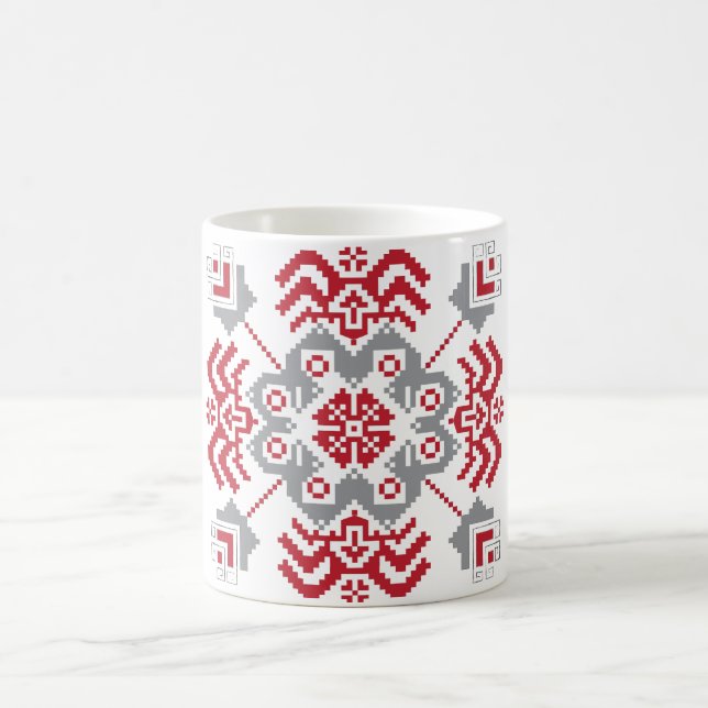 Lettiska auseklis folkart geometrisk medallion kaffemugg (Center)