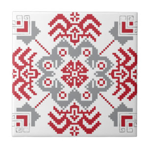 Lettiska auseklis folkart geometrisk medallion kakelplatta