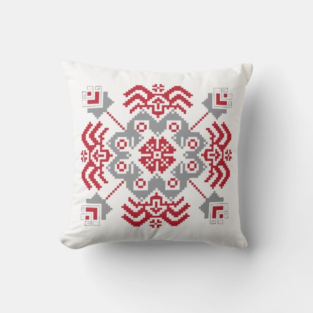 Lettiska auseklis folkart geometrisk medallion kudde (Framsida)