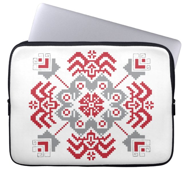 Lettiska auseklis folkart geometrisk medallion laptop fodral (Framsidan)