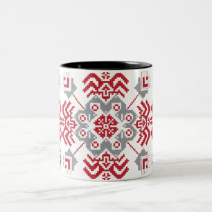Lettiska auseklis folkart geometrisk medallion Två-Tonad mugg